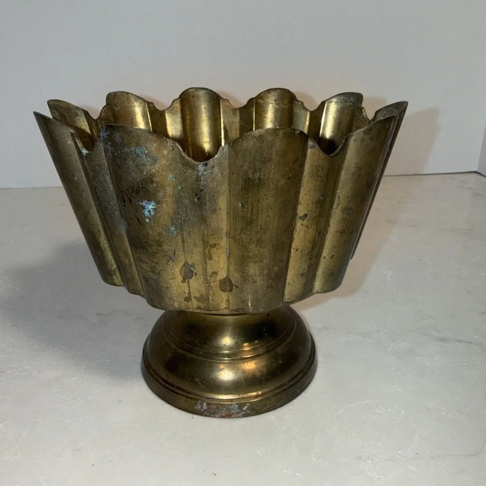 Vintage Solid Brass Pedestal Dish Compote Bowl Footed 5